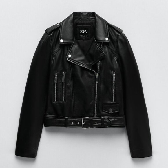 ZARA 100% Lambskin Leather Biker Jacket Size S 🖤 - Picture 16 of 16
